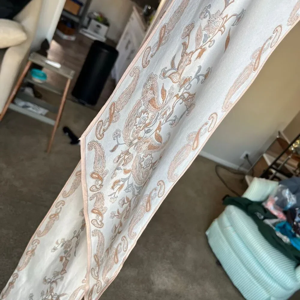 VTG Oscar de la Renta Silk Oblong Scarf Art Nouveau Romantic Bias Cut ~70”